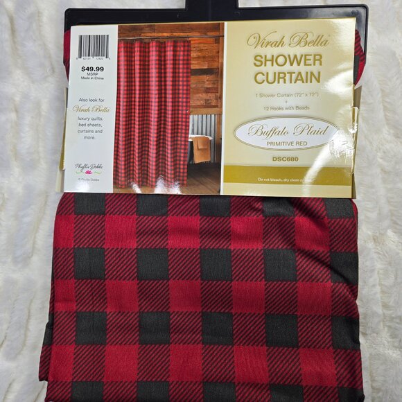 Virah Bella Luxury Cloth Shower Curtain Red and Black 13 Piece Set (NWT) 72 x 72 - Picture 2 of 4